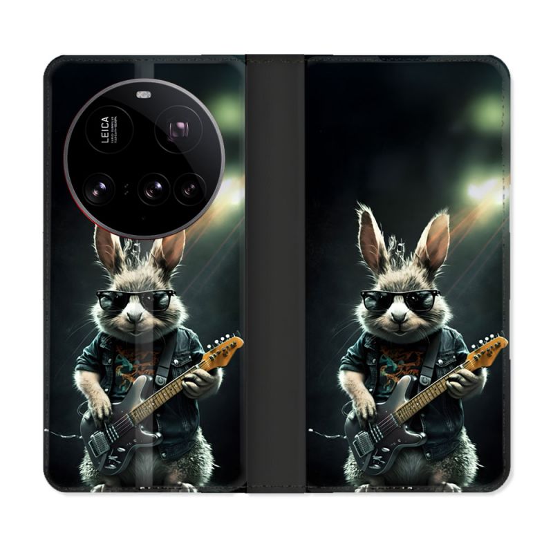 Housse cuir portefeuille Pour Xiaomi 15 Ultra Musique Rock Lapin