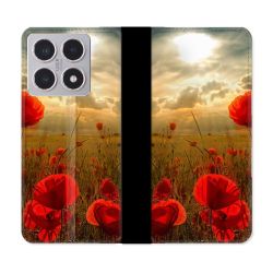 Housse cuir portefeuille Pour Xiaomi 15T Fleur Coquelicot