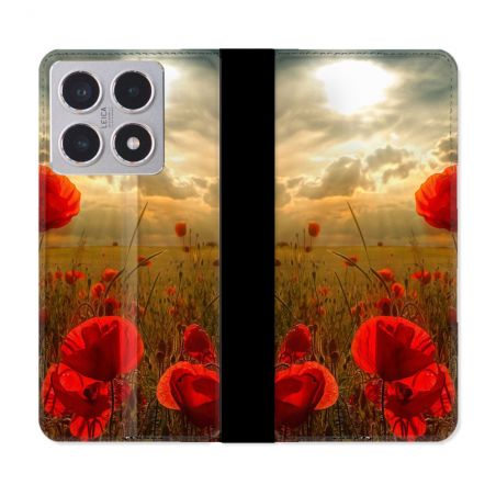 Housse cuir portefeuille Pour Xiaomi 15T Fleur Coquelicot