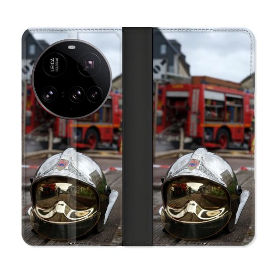 Housse cuir portefeuille Pour Xiaomi 15 Ultra Pompier Casque Camion