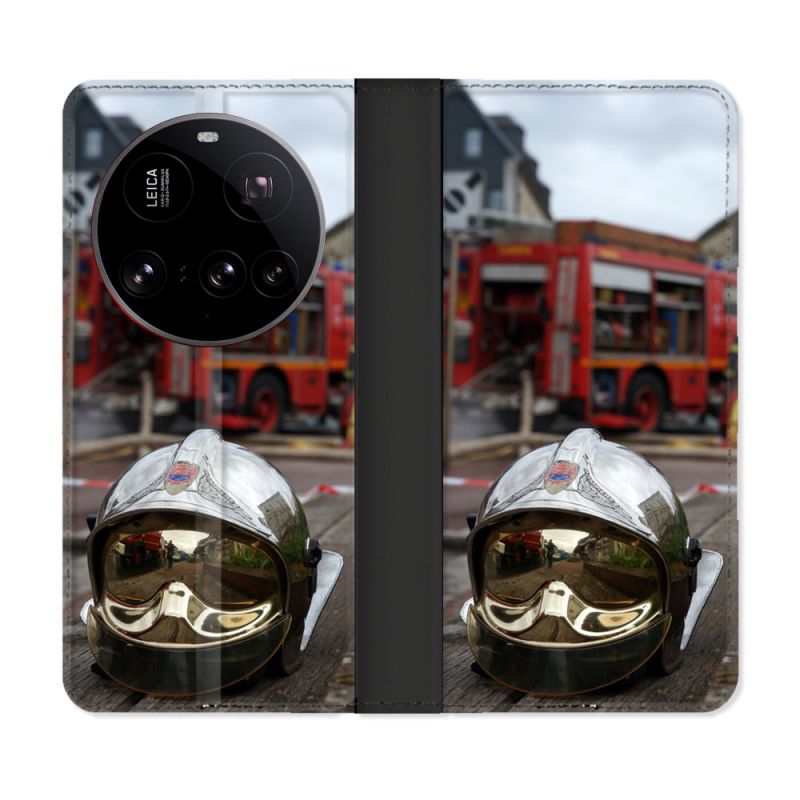 Housse cuir portefeuille Pour Xiaomi 15 Ultra Pompier Casque Camion