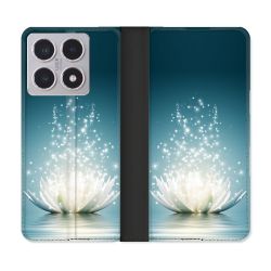 Housse cuir portefeuille Pour Xiaomi 15T Fleur Lotus Blanc