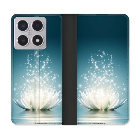 Housse cuir portefeuille Pour Xiaomi 15T Fleur Lotus Blanc