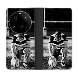 Housse cuir portefeuille Pour Xiaomi 15 Ultra Sport Rugby Noir Blanc