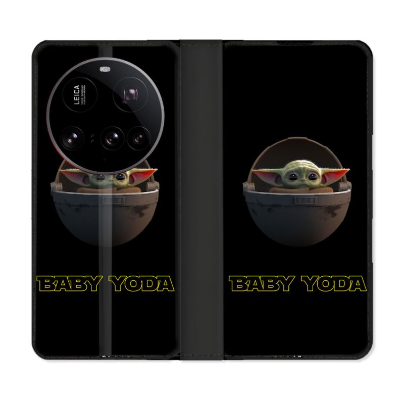 Housse cuir portefeuille Pour Xiaomi 15 Ultra Star Wars - Yoda bebe noir