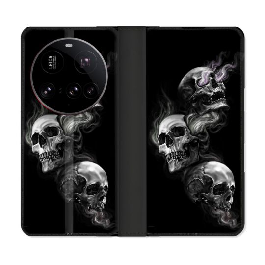 Housse cuir portefeuille Pour Xiaomi 15 Ultra Tete de Mort Triple