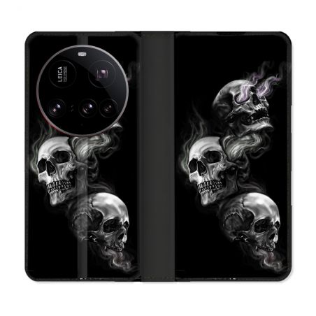 Housse cuir portefeuille Pour Xiaomi 15 Ultra Tete de Mort Triple