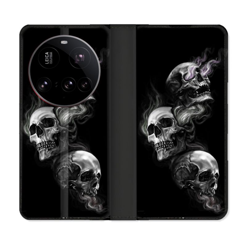 Housse cuir portefeuille Pour Xiaomi 15 Ultra Tete de Mort Triple