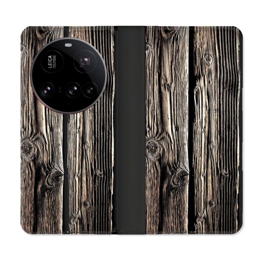 Housse cuir portefeuille Pour Xiaomi 15 Ultra Texture Bois