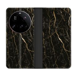 Housse cuir portefeuille Pour Xiaomi 15 Ultra Texture Marbre Noir