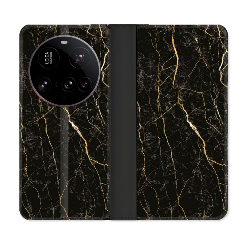 Housse cuir portefeuille Pour Xiaomi 15 Ultra Texture Marbre Noir