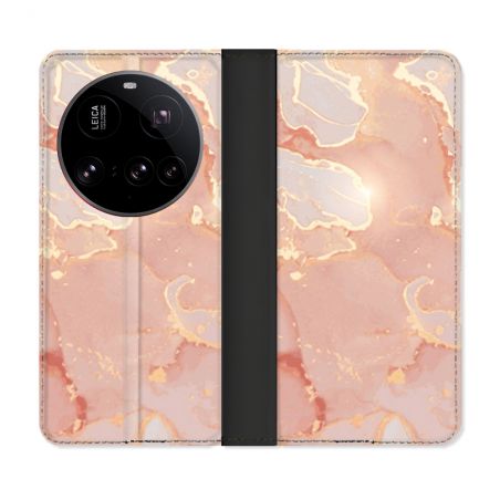 Housse cuir portefeuille Pour Xiaomi 15 Ultra Texture Marbre Rose
