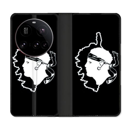 Housse cuir portefeuille Pour Xiaomi 15 Ultra Voyage Corse Noir