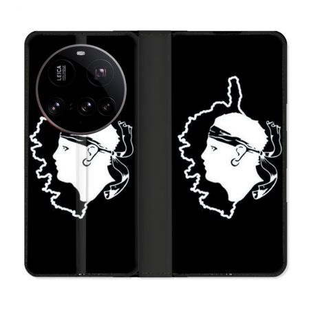 Housse cuir portefeuille Pour Xiaomi 15 Ultra Voyage Corse Noir
