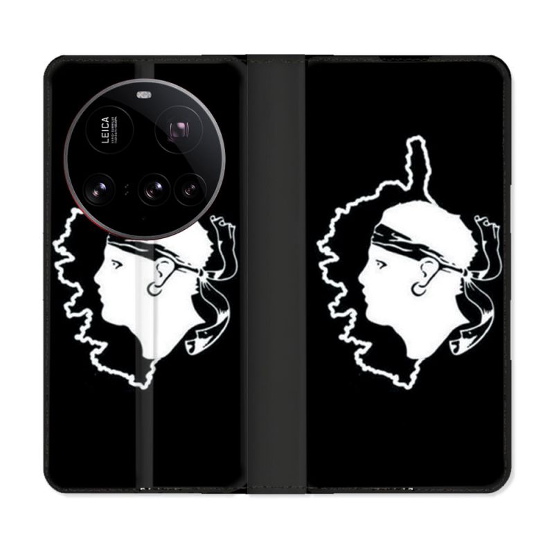 Housse cuir portefeuille Pour Xiaomi 15 Ultra Voyage Corse Noir