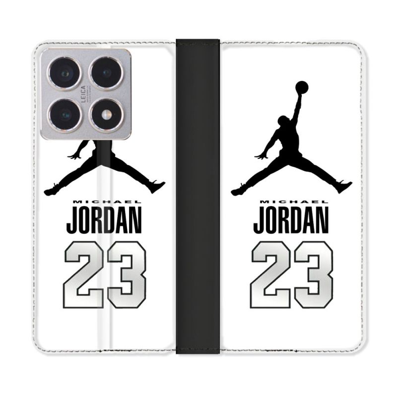 Housse cuir portefeuille Pour Xiaomi 15T Jordan 23 Blanc