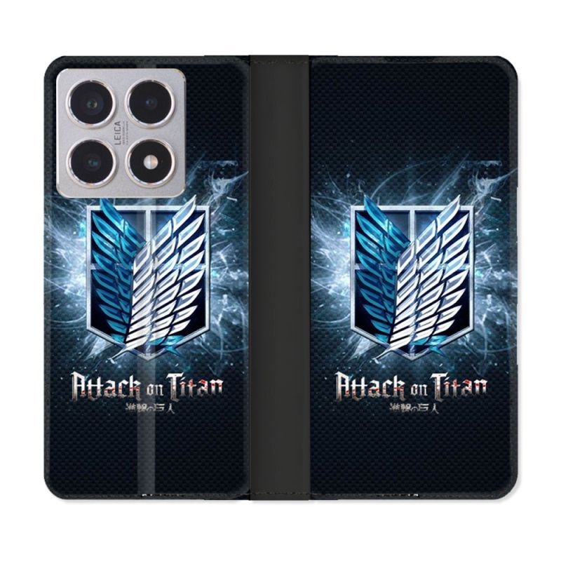 Housse cuir portefeuille Pour Xiaomi 15T Manga Attaque Titans Noir