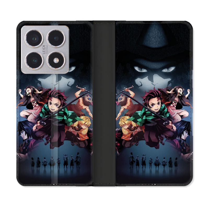 Housse cuir portefeuille Pour Xiaomi 15T Manga Demon Slayer Noir
