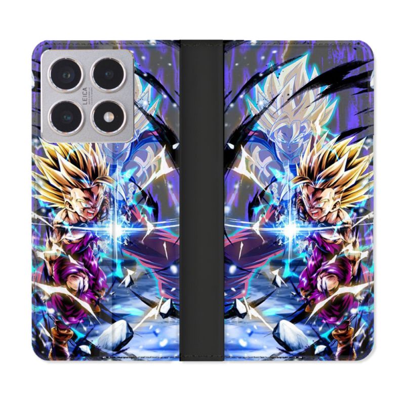 Housse cuir portefeuille Pour Xiaomi 15T Manga Dragon Ball Sangohan Duo