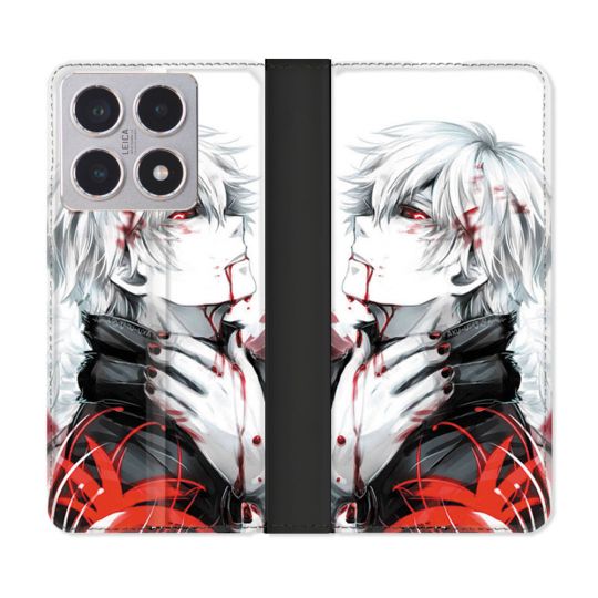 Housse cuir portefeuille Pour Xiaomi 15T Manga Tokyo Ghoul Kaneki Blanc