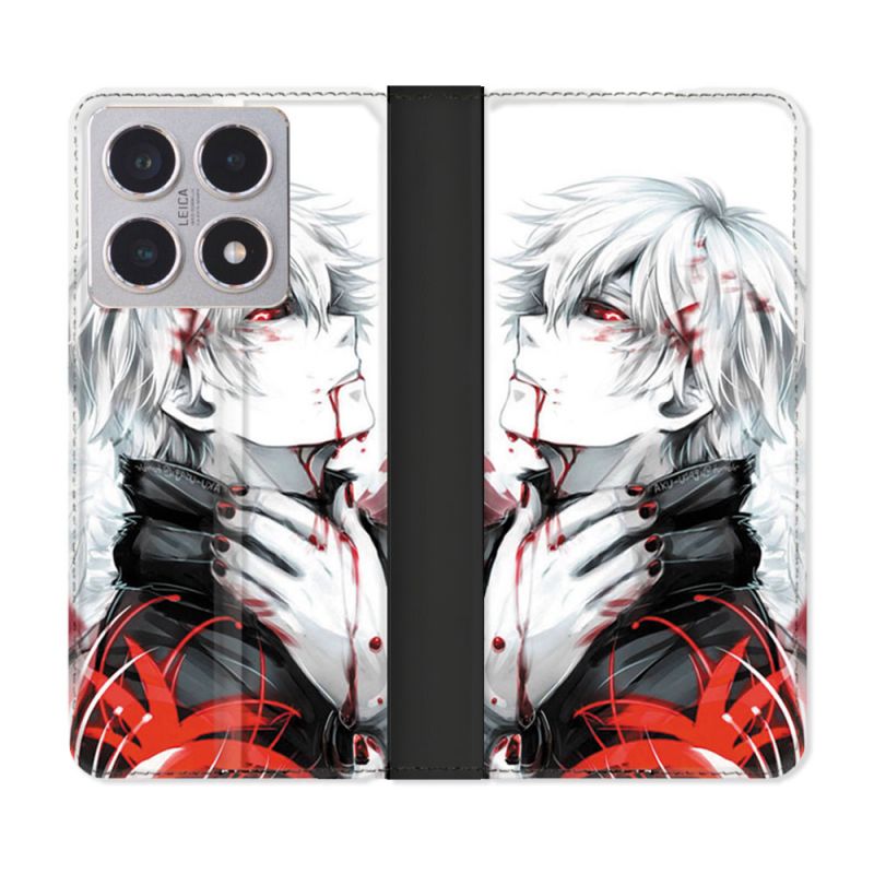 Housse cuir portefeuille Pour Xiaomi 15T Manga Tokyo Ghoul Kaneki Blanc