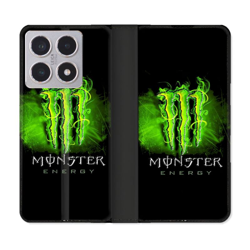 Housse cuir portefeuille Pour Xiaomi 15T Monster Energy Vert