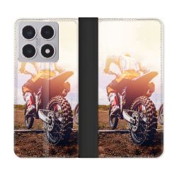 Housse cuir portefeuille Pour Xiaomi 15T Moto Cross Soleil