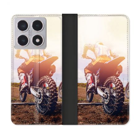 Housse cuir portefeuille Pour Xiaomi 15T Moto Cross Soleil