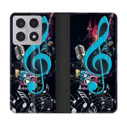 Housse cuir portefeuille Pour Xiaomi 15T Musique Cle Sol Bleu