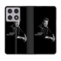 Housse cuir portefeuille Pour Xiaomi 15T Musique Johnny Hallyday Noir