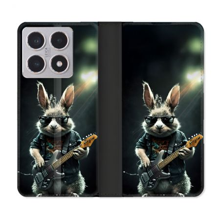 Housse cuir portefeuille Pour Xiaomi 15T Musique Rock Lapin