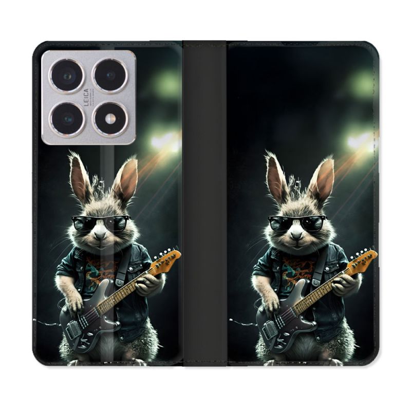 Housse cuir portefeuille Pour Xiaomi 15T Musique Rock Lapin