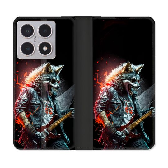 Housse cuir portefeuille Pour Xiaomi 15T Musique Rock Loup