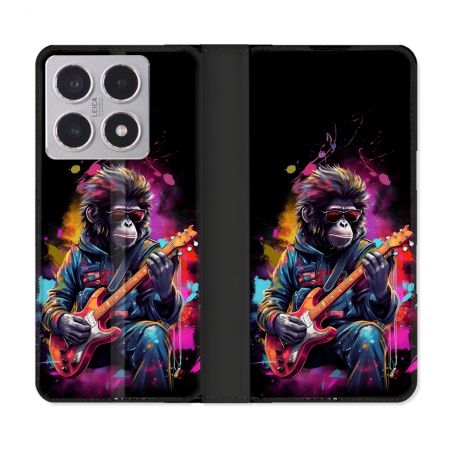 Housse cuir portefeuille Pour Xiaomi 15T Musique Rock Singe