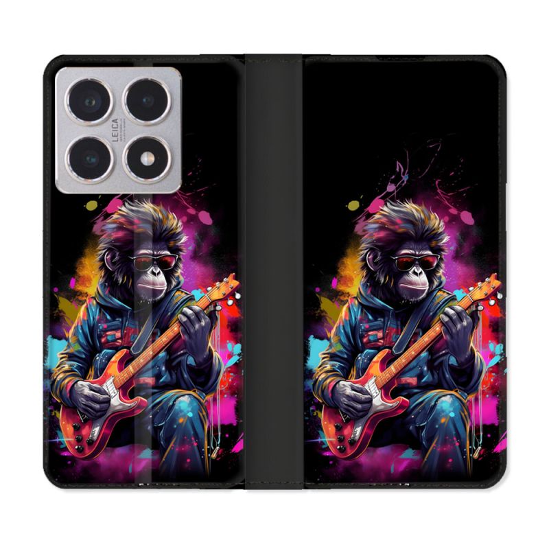 Housse cuir portefeuille Pour Xiaomi 15T Musique Rock Singe
