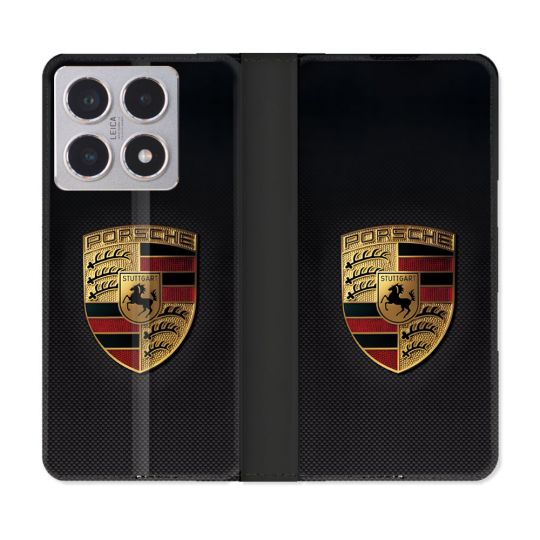 Housse cuir portefeuille Pour Xiaomi 15T Porsche Carbone