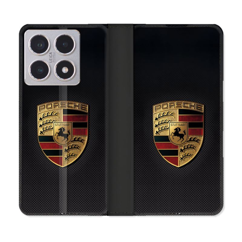 Housse cuir portefeuille Pour Xiaomi 15T Porsche Carbone