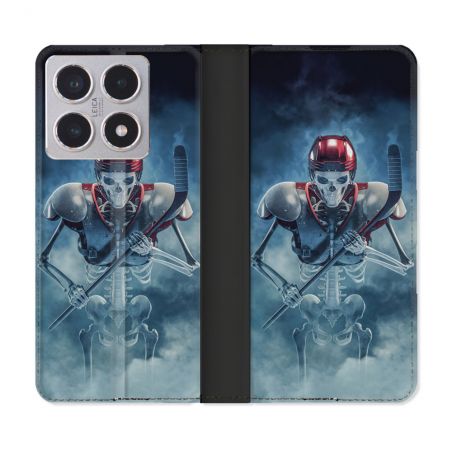 Housse cuir portefeuille Pour Xiaomi 15T Sport Hockey Squelette
