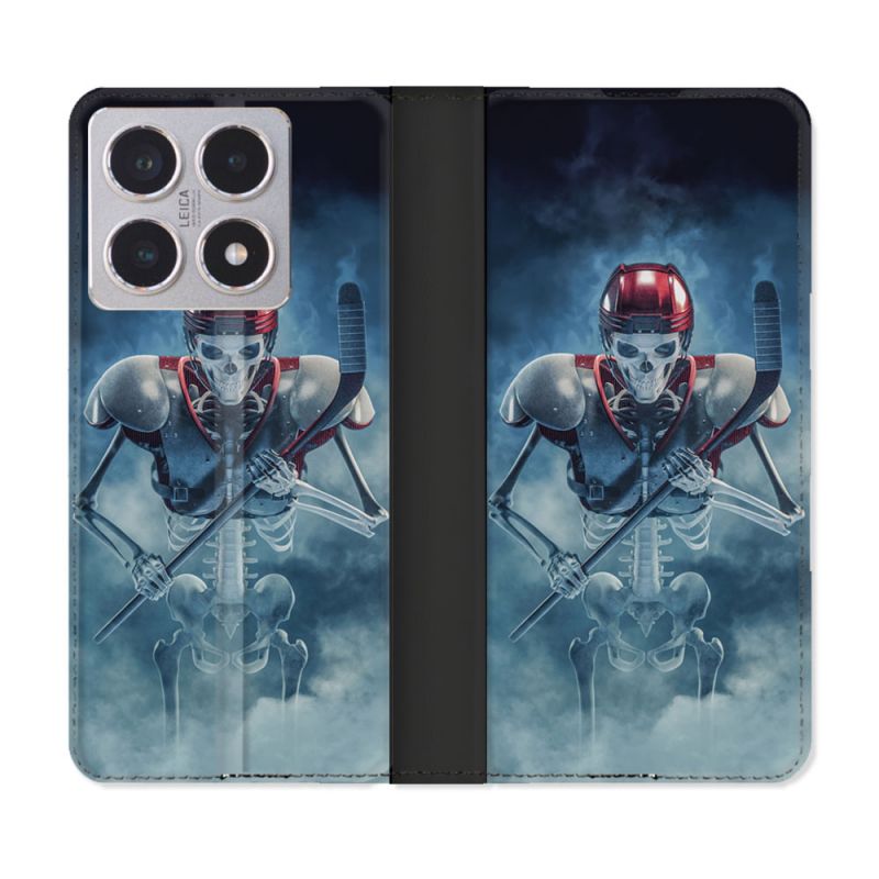 Housse cuir portefeuille Pour Xiaomi 15T Sport Hockey Squelette