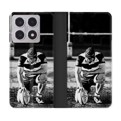 Housse cuir portefeuille Pour Xiaomi 15T Sport Rugby Noir Blanc