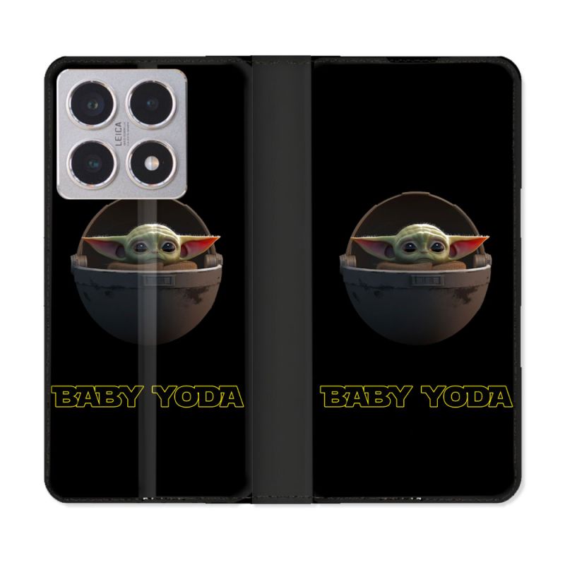 Housse cuir portefeuille Pour Xiaomi 15T Star Wars - Yoda bebe noir
