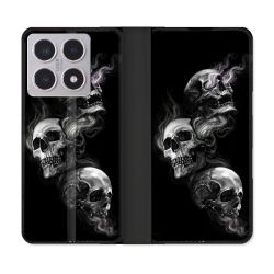 Housse cuir portefeuille Pour Xiaomi 15T Tete de Mort Triple