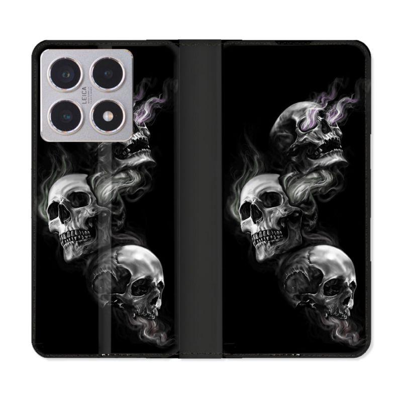 Housse cuir portefeuille Pour Xiaomi 15T Tete de Mort Triple