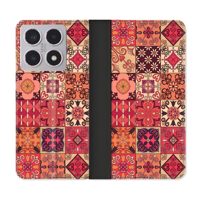 Housse cuir portefeuille Pour Xiaomi 15T Texture Carreau Ciment Rouge