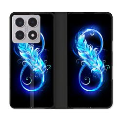Housse cuir portefeuille Pour Xiaomi 15T Texture Plume Infini Bleu