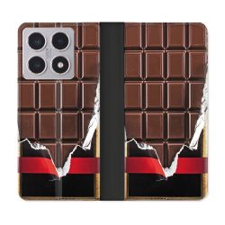 Housse cuir portefeuille Pour Xiaomi 15T Texture Trompe Oeil Chocolat