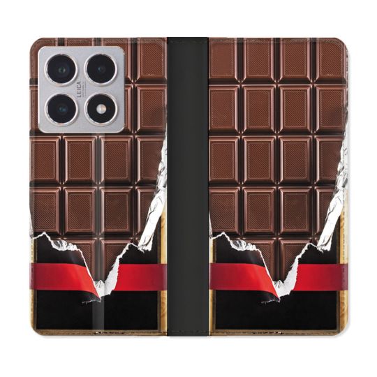 Housse cuir portefeuille Pour Xiaomi 15T Texture Trompe Oeil Chocolat