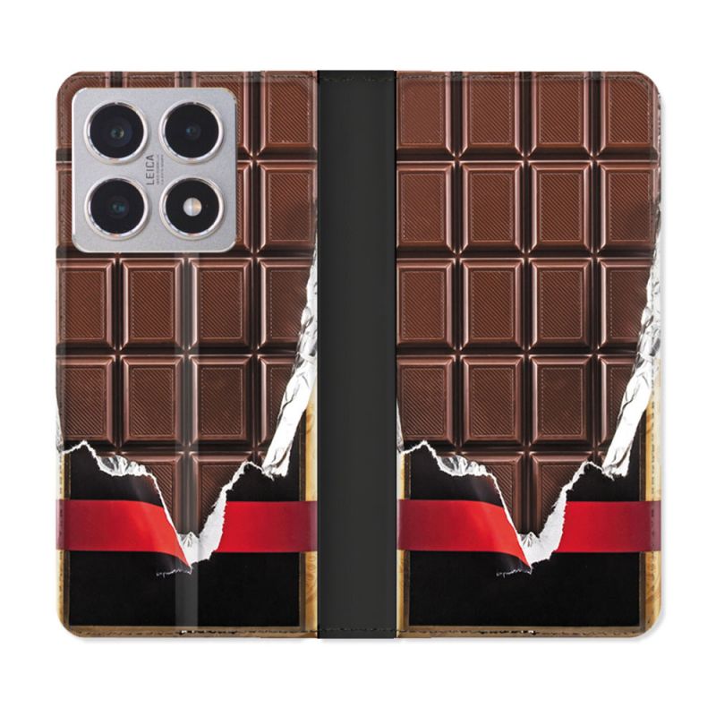 Housse cuir portefeuille Pour Xiaomi 15T Texture Trompe Oeil Chocolat