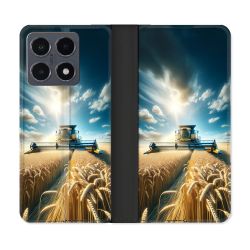 Housse cuir portefeuille Pour Xiaomi 15T Pro Agriculture Moissonneuse Blé