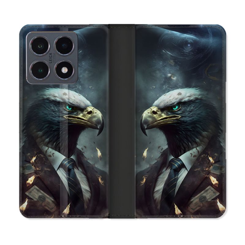 Housse cuir portefeuille Pour Xiaomi 15T Pro Animal Aigle Business